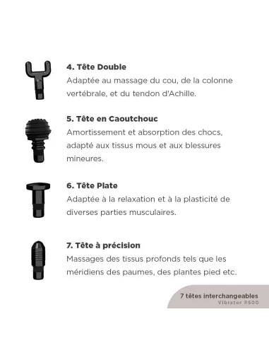Vibrator adaptatif P500 avec valise et 7 têtes
