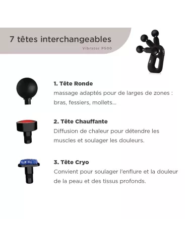 Vibrator adaptatif P500 avec valise et 7 têtes