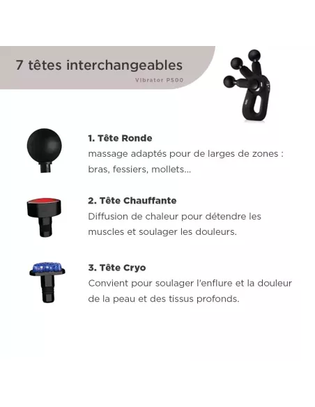 Vibrator adaptatif P500 avec valise et 7 têtes